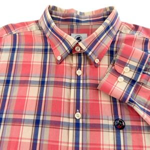 Southern Proper Plaid Button Down Shirt Mens XL Pink Blue Tan Long Sleeve Preppy
